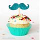 8 Cupcake Toppers Moustaches à Paillettes Boy