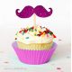 8 Cupcake Toppers Moustaches à Paillettes Girl