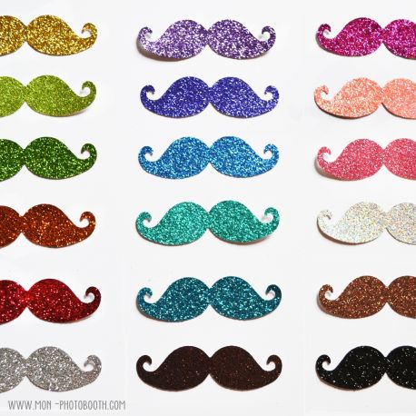 Maxi Lot de 18 Moustaches Photobooth à Paillettes