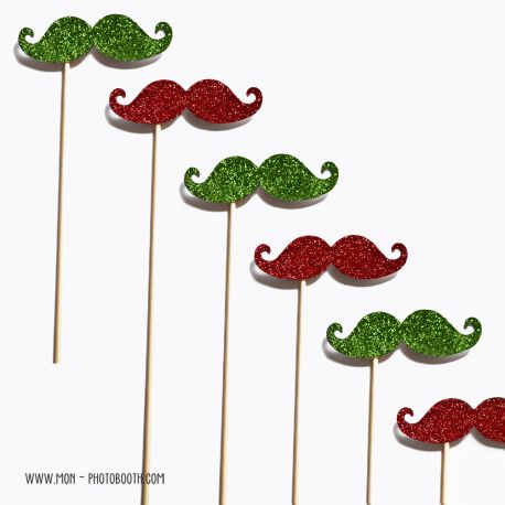 Lot de 6 Moustaches Paillettes Rouge et Vert Photobooth Accessoires