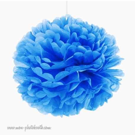Rosace Pompon Fleur Papier de Soie Bleu Intense