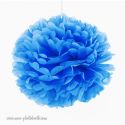 Rosace Pompon Fleur Papier de Soie Bleu Intense